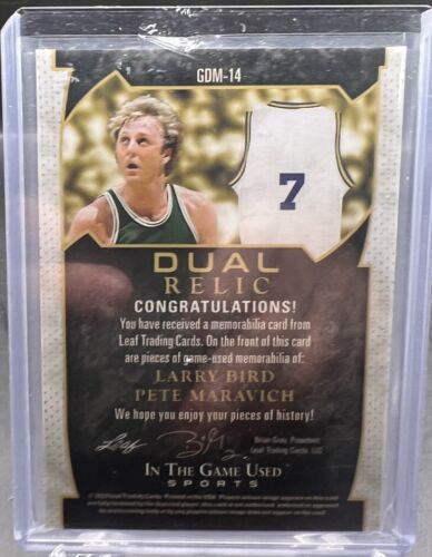 2022 Leaf In The Game Used Pete Maravich Larry Bird Jersey /40 Boston Celtics