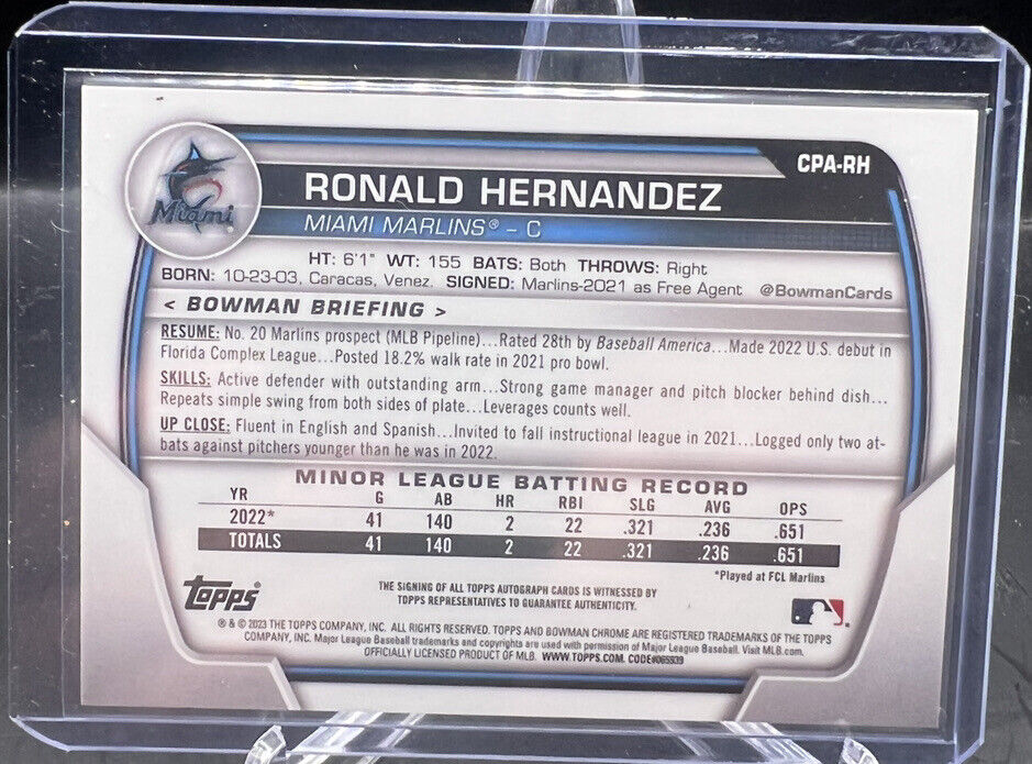 2023 Bowman Chrome Auto Autograph GREEN REFRACTOR LAVA RONALD HERNANDEZ /99