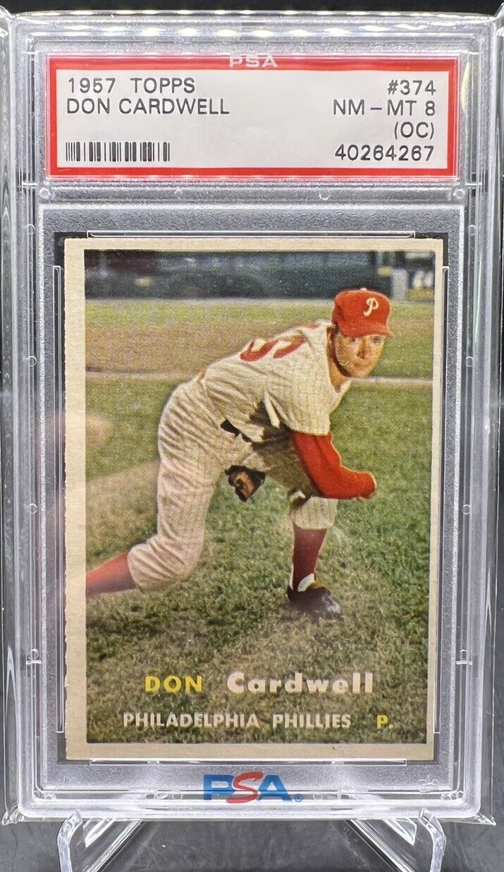 1957 Topps # 374 - DON CARDWELL - Philadelphia Phillies - PSA 8 NM-MT (OC)