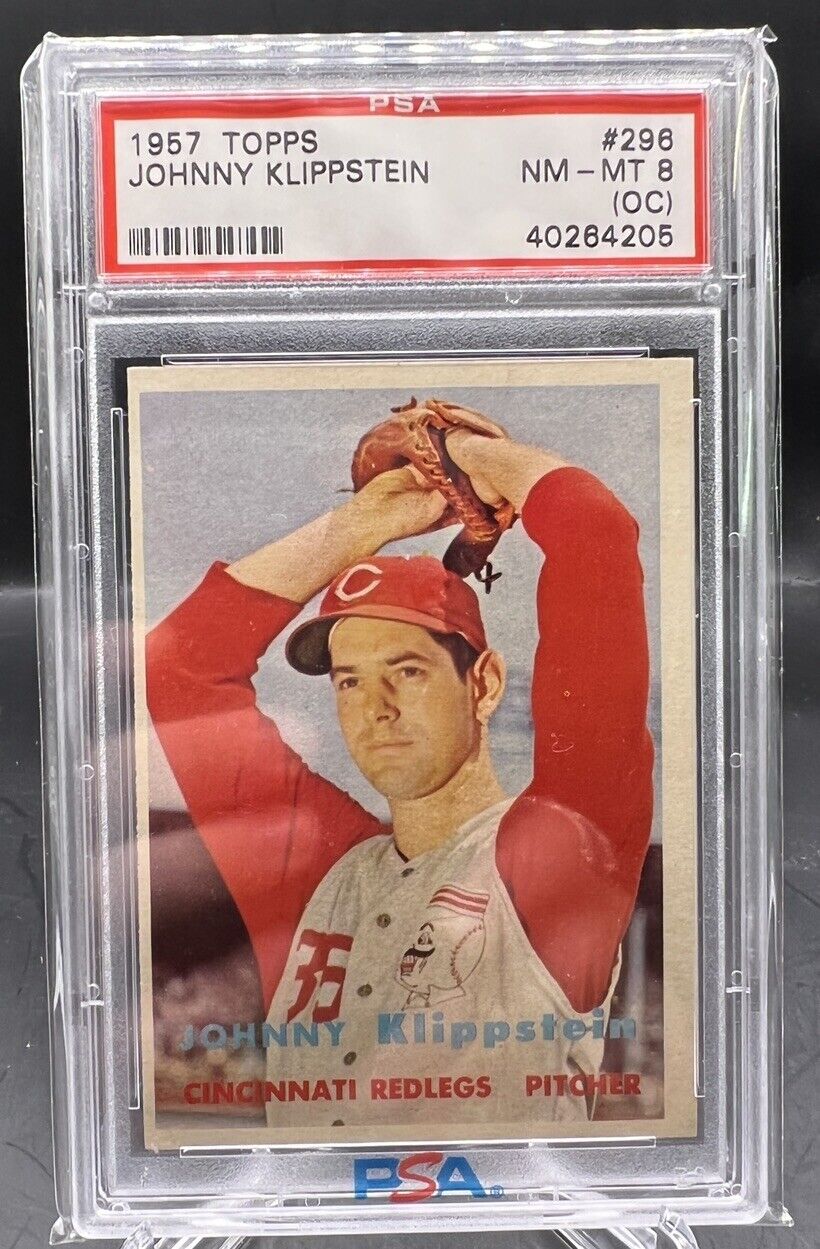 1957 TOPPS JOHNNY KLIPPSTEIN #296 PSA 8 (OC)