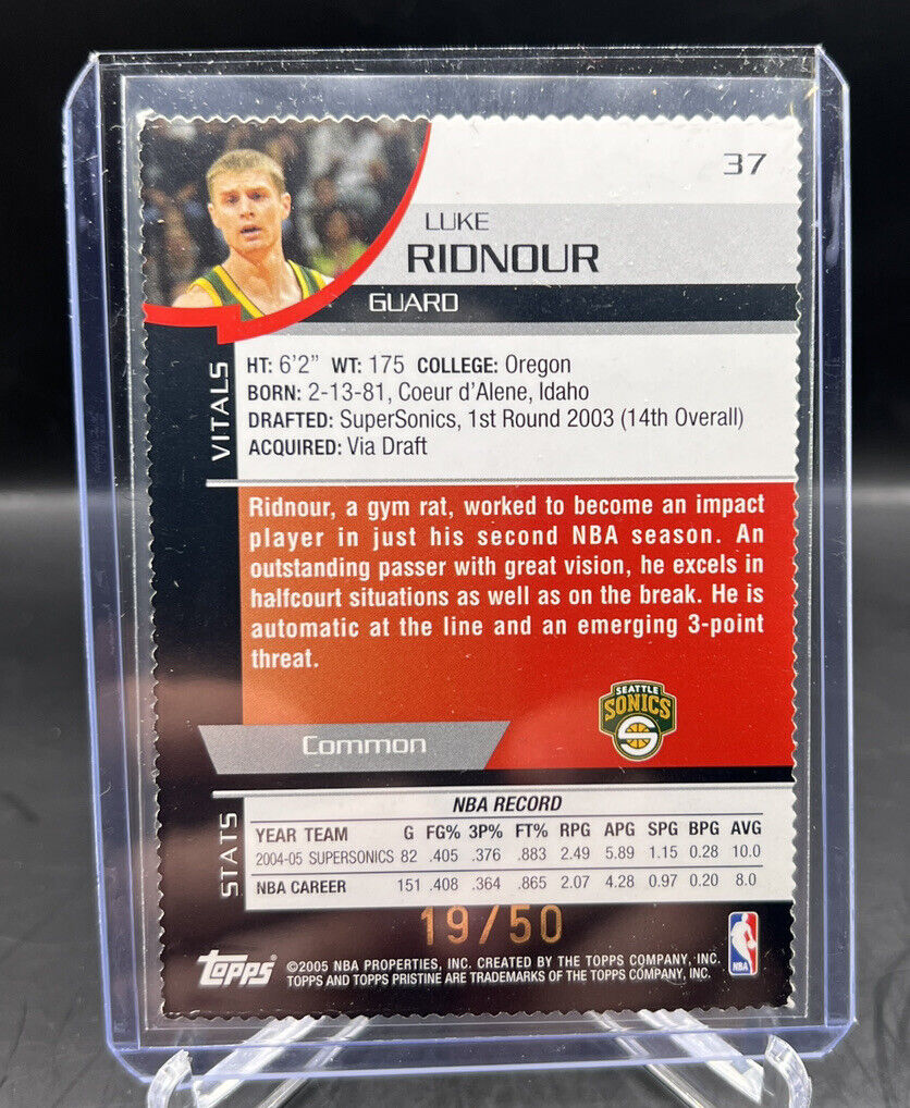 2005 Topps Pristine basketball die cut # 37 Luke Ridnour #'d /50!! RARE!!