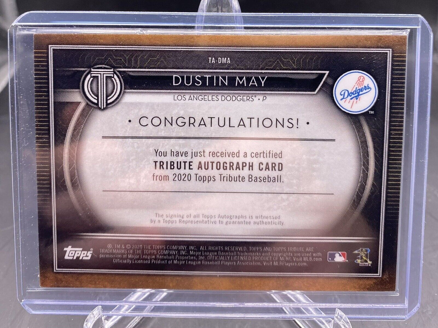 2020 Topps Tribute Tribute Auto /199 Dustin May #TA-DMA Rookie Auto RC