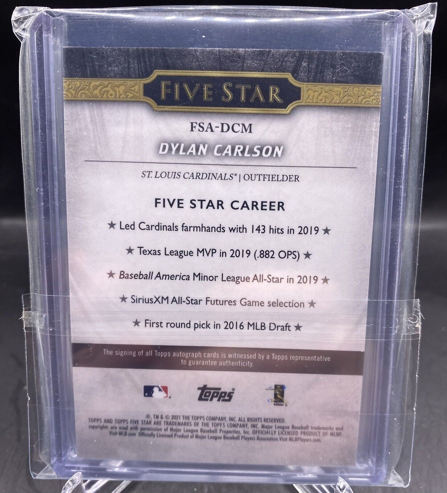 2022 Topps Five Star Baseball Dylan Carlson Purple Auto /50 FSA-DCM